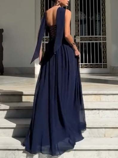Robe longue trapèze à haut tube et écharpe