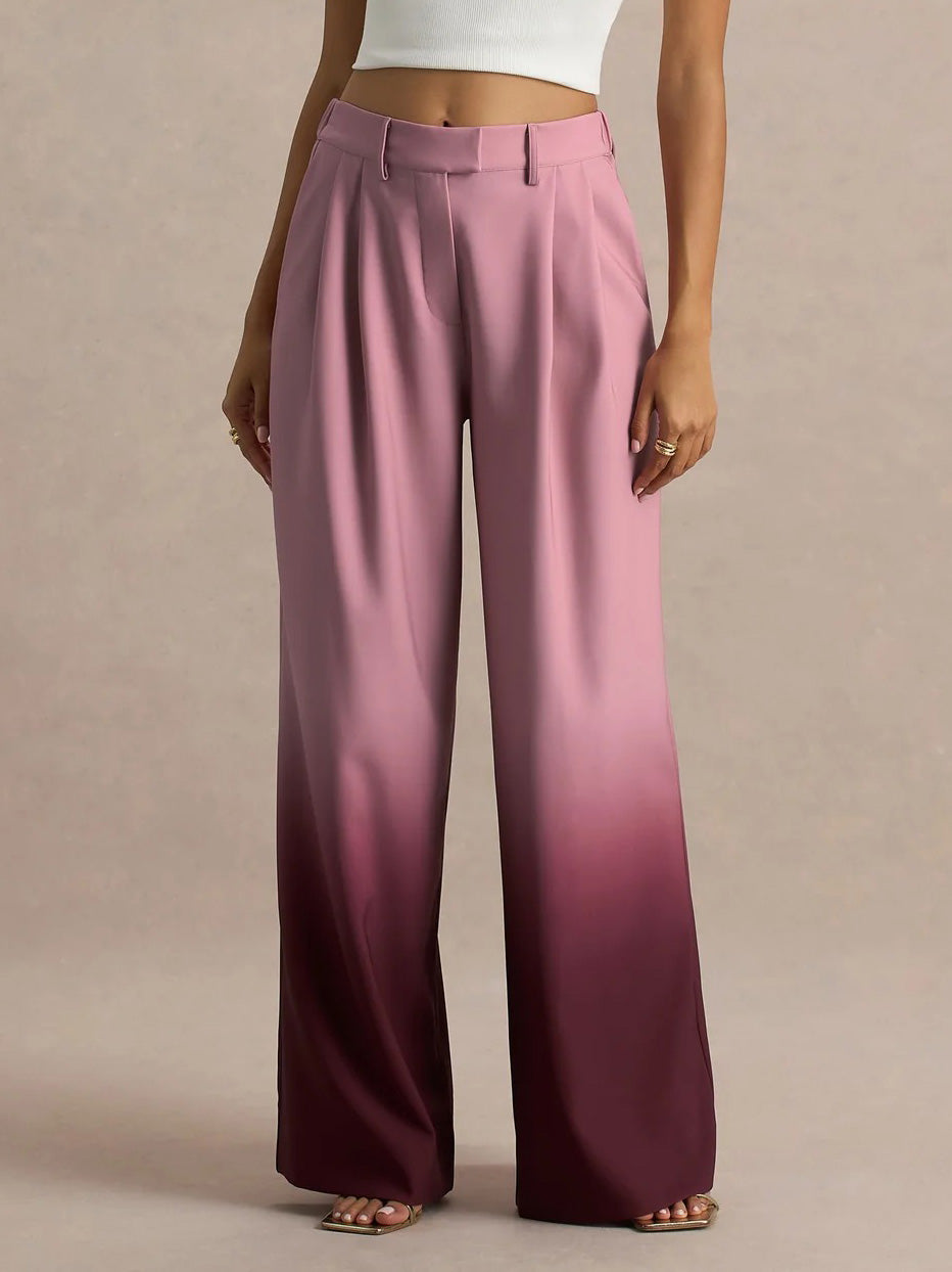 Elegant Ombre Satin Wide-Leg Pants