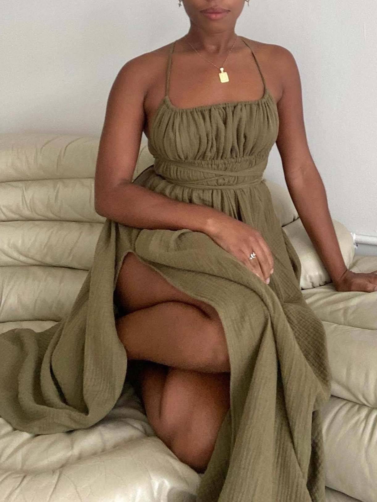 Tube-Top-Kleid mit Schnürung und seitlichem Schlitz