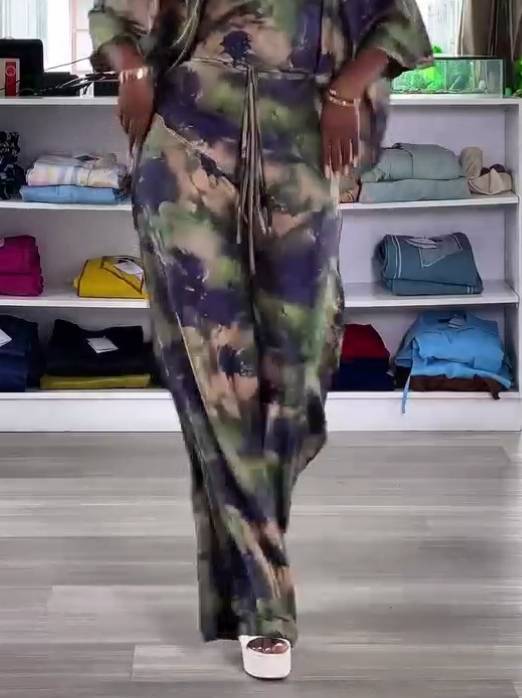 Chemise à lacets imprimée et pantalon large