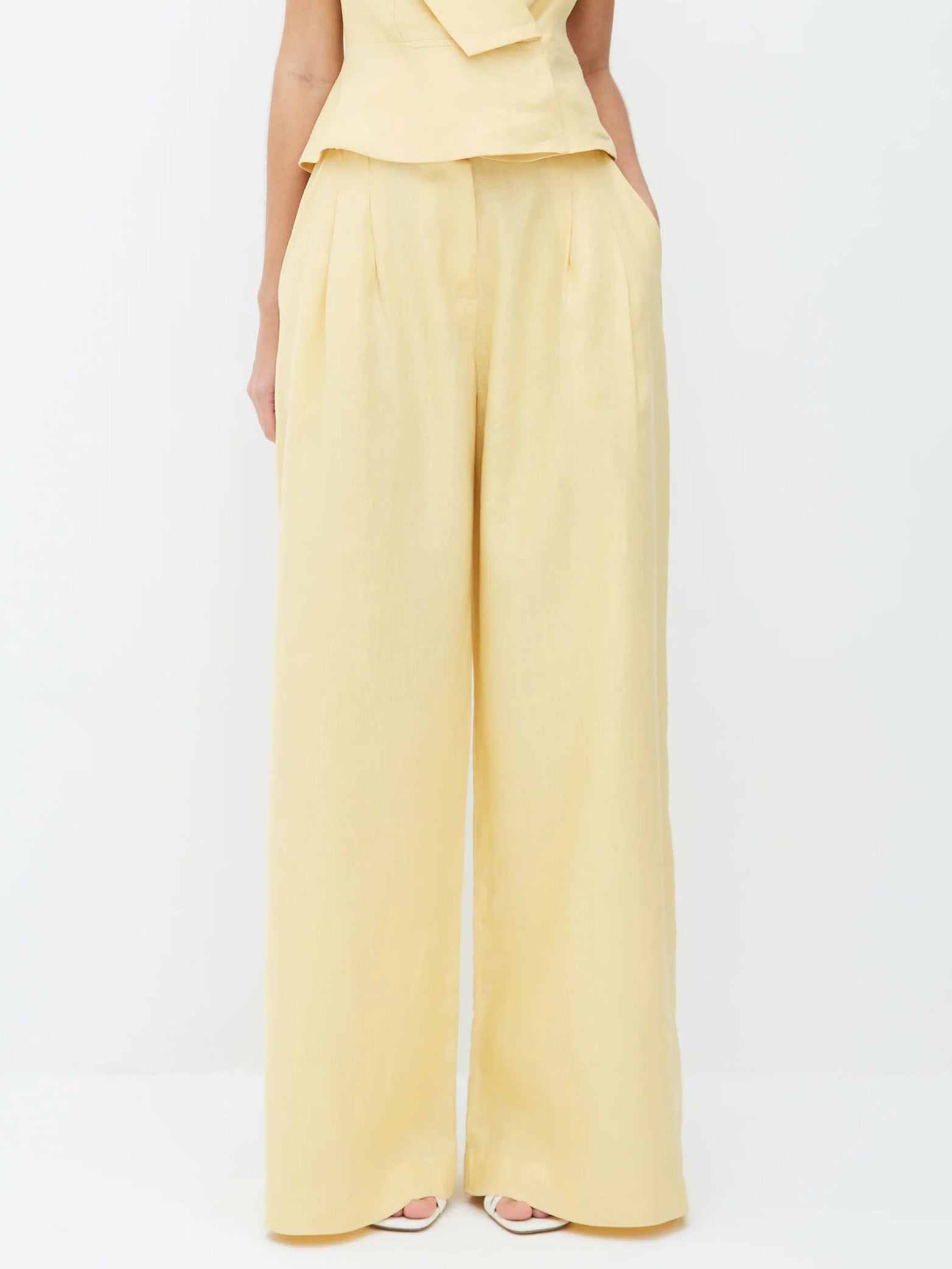 Elegant Pleated Pocket Wide-leg Pants