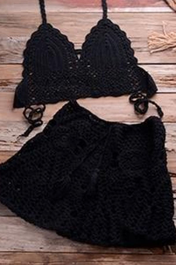 Crochet Two Pieces Swimsuit Black