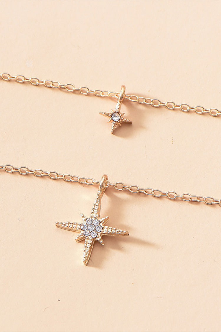 Rhinestone Star Pendants Layered Versatile Fashionable Necklace