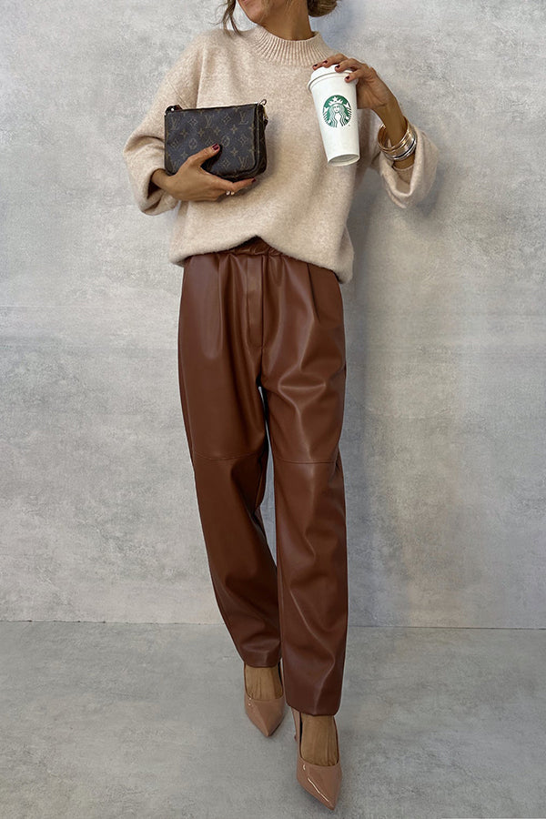 CAMEL LEATHER PANTS Brown