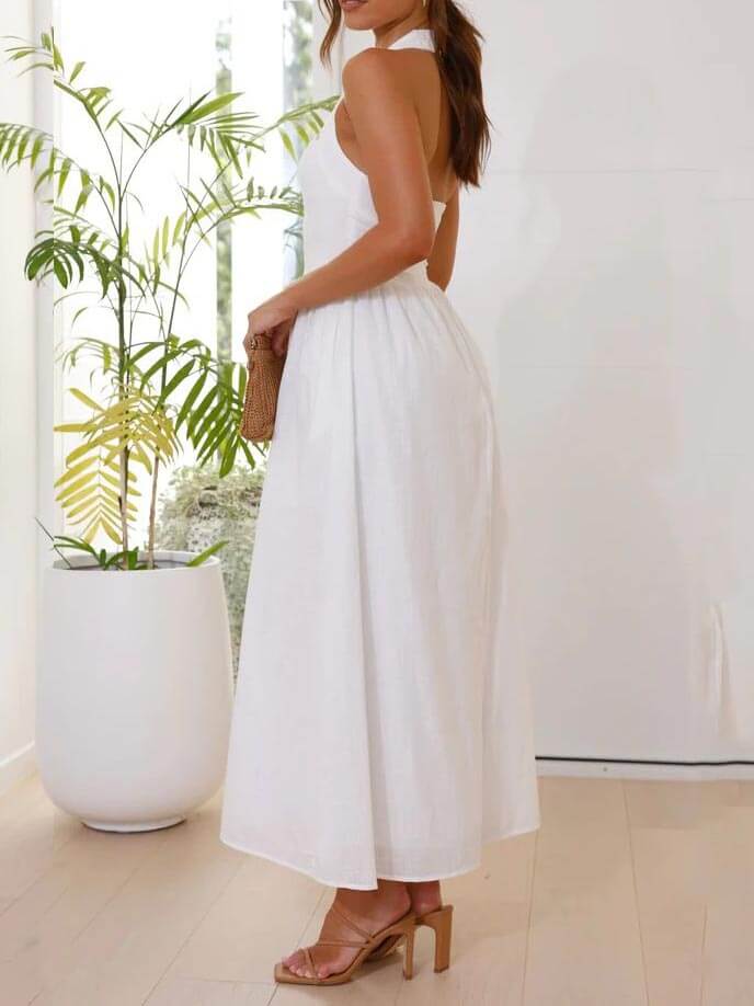 Neckholder-Taille, kleines schwarzes Kleid, mittellanges Kleid