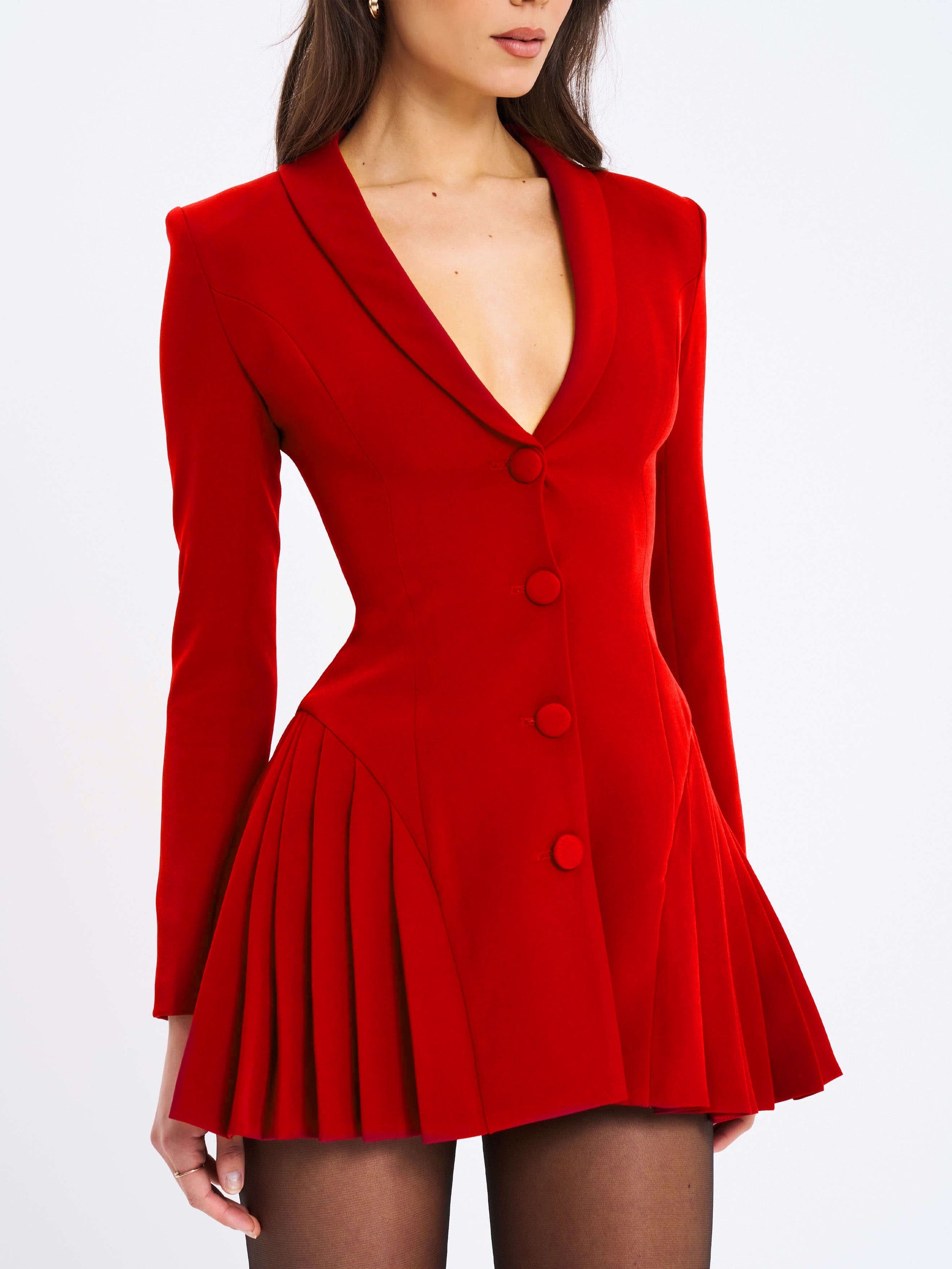 Elegantes Minikleid mit tiefem V-Ausschnitt und Plissee