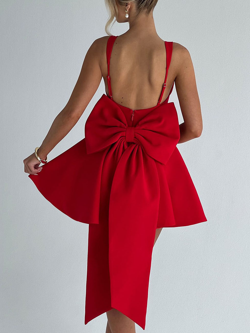 Elegantes A-Linien-Minikleid mit quadratischem Ausschnitt und Schleife