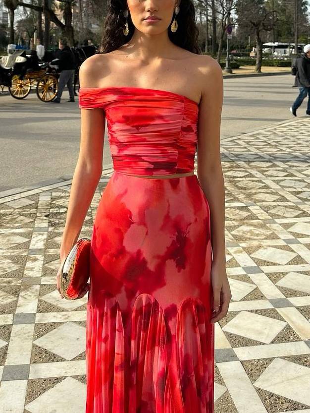 Einzigartiges, bedrucktes Tube-Top und Rock, zweiteiliges Set