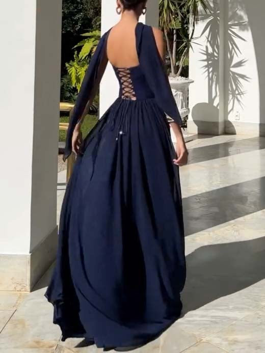 Robe longue trapèze à haut tube et écharpe