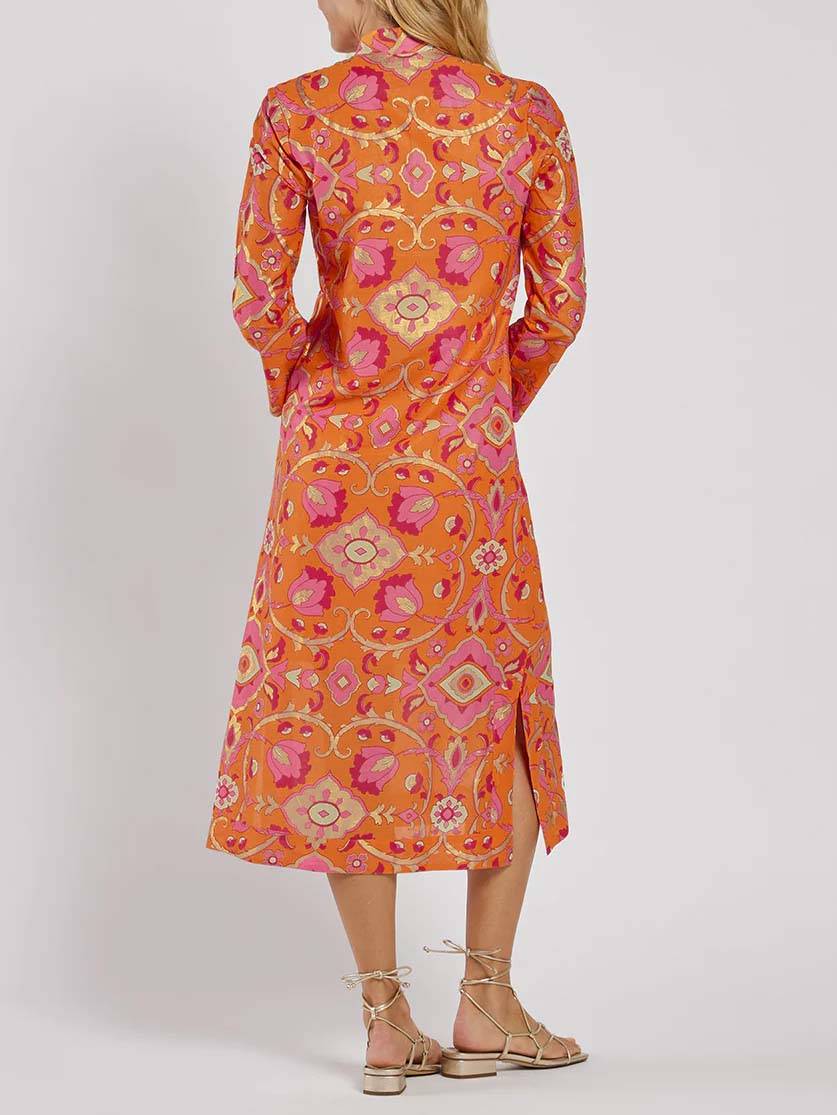 Robe midi imprimée à col montant