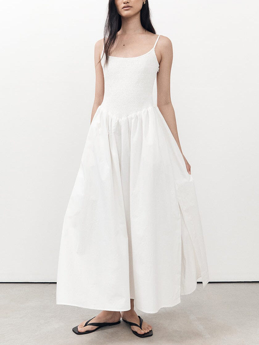 Robe mi-longue fendue à bretelles spaghetti tendance de couleur unie