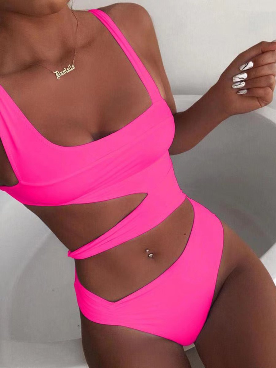 Solid Cut Out One-piece Swimsuit Pink