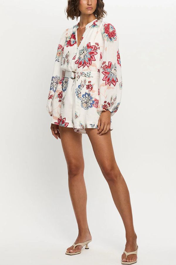 Eleganter Leinen-Cardigan-Shirt-Strampler mit Schnürung