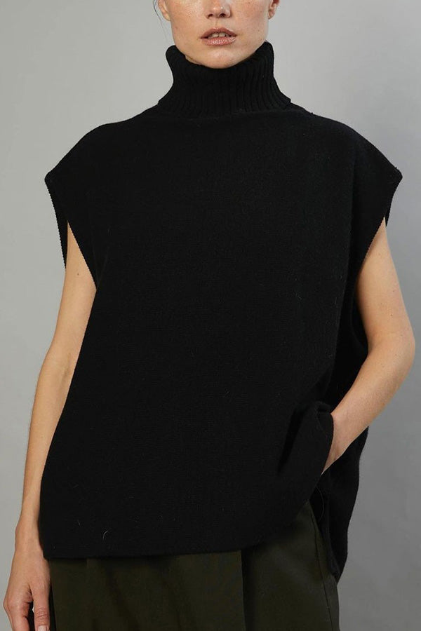 Turtleneck Sleeveless Top Fashion Casual Sweater Black