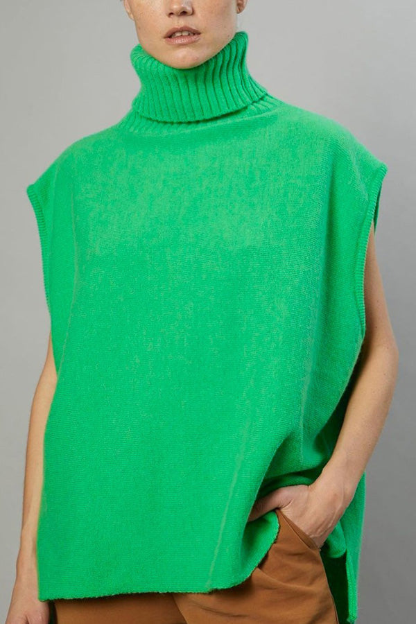 Turtleneck Sleeveless Top Fashion Casual Sweater Green