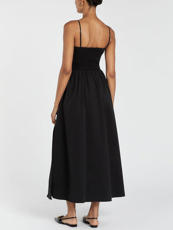 Robe mi-longue fendue à bretelles spaghetti tendance de couleur unie