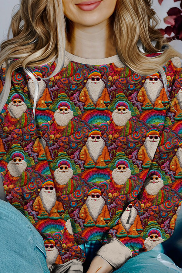 Printed Christmas Contrast Color Long Sleeve Pullover Sweatshirt 4