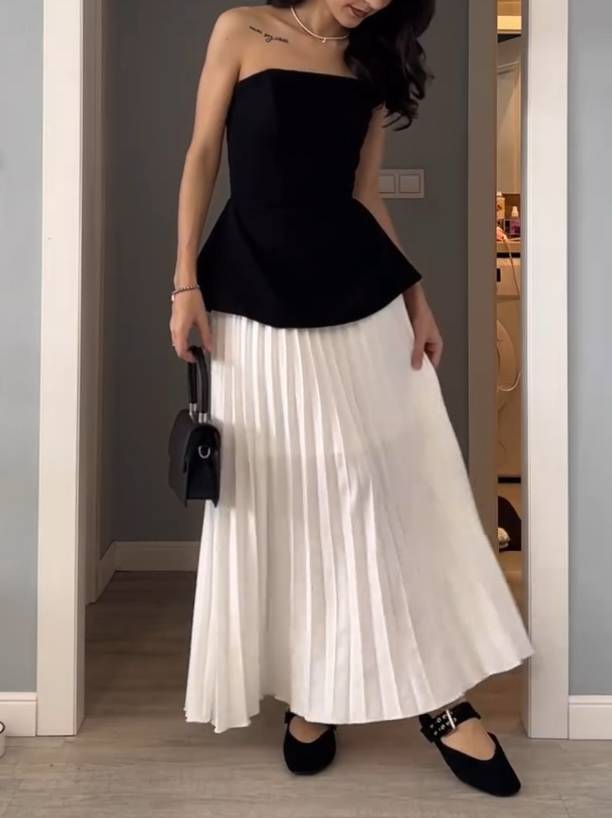 Set aus Tube-Top mit Bindeträgern und Faltenrock - Tube Top