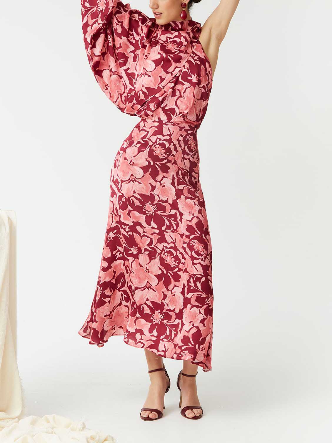 Robe midi élégante à imprimé floral peint