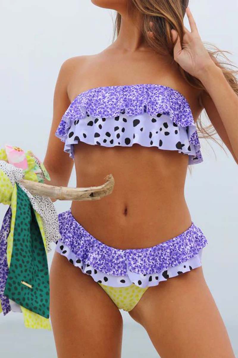 Floral Ruffles Two Piece Swimsuit Purple
