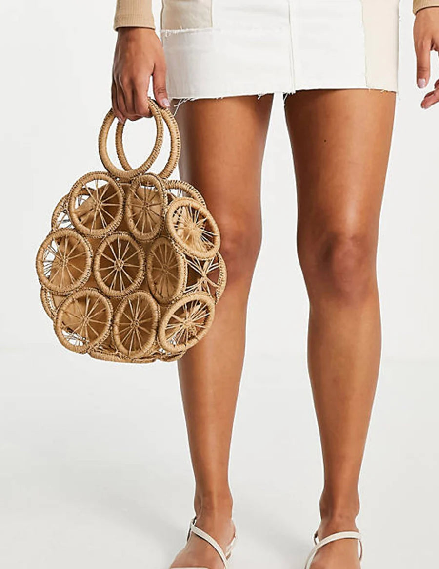 Sunshine Woven Straw Handle Bag Brown ONE SIZE