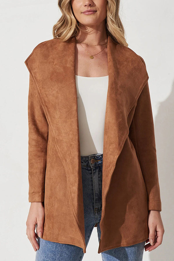 Solid color suit cardigan large lapel suede long-sleeved jacket Camel