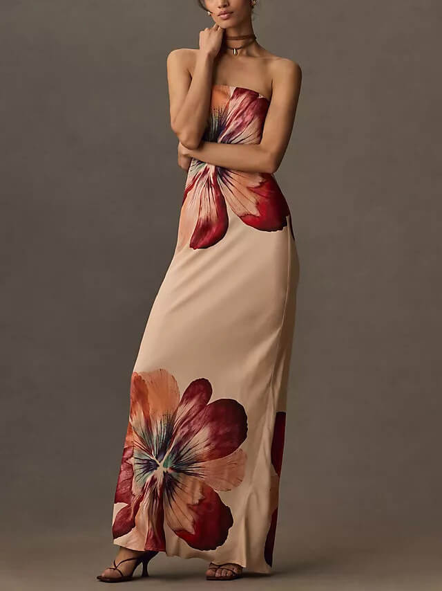 Robe mi-longue moulante sexy à imprimé tendance