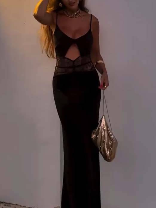 Sexy Maxikleid mit Spitzenspleiß und Hohldesign