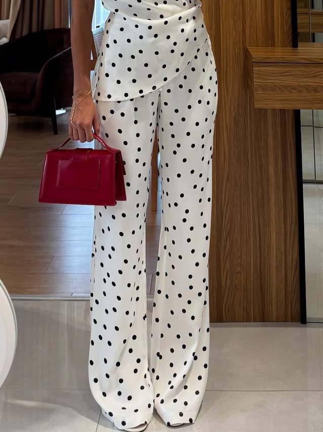 Vintage Polka Dot Off-Shoulder Top und Wide Leg Pants Anzughose