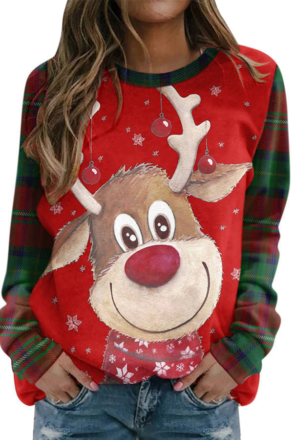 Fun Printed Sleeves Round Neck Pullover Long Sleeve Sweatshirt 1