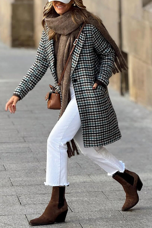 Plaid loose one-button autumn and winter lapel coat multicolor