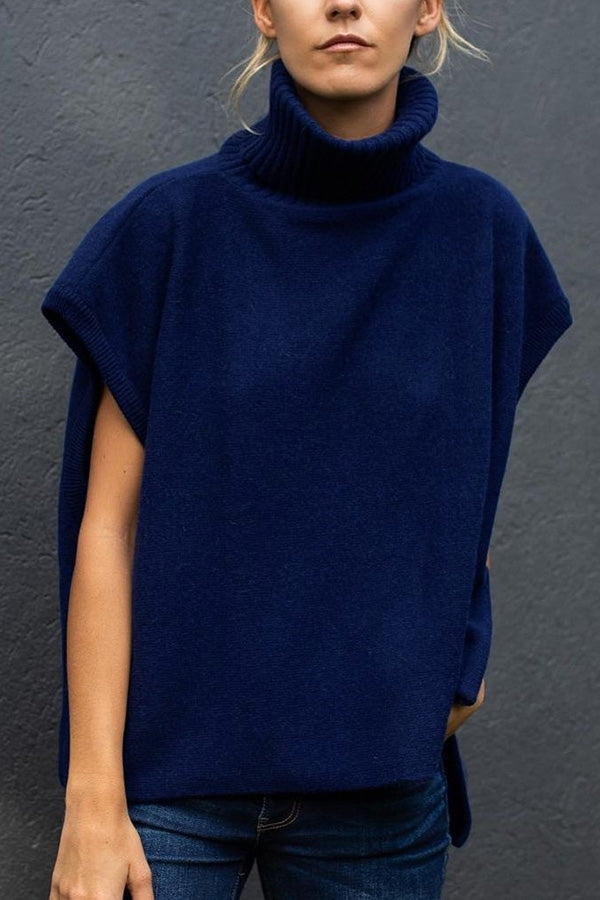 Turtleneck Sleeveless Top Fashion Casual Sweater Navy blue