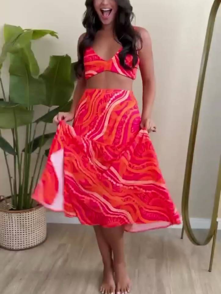Zweiteiliges Set aus Strumpfhalter und Rock mit einzigartigem Print