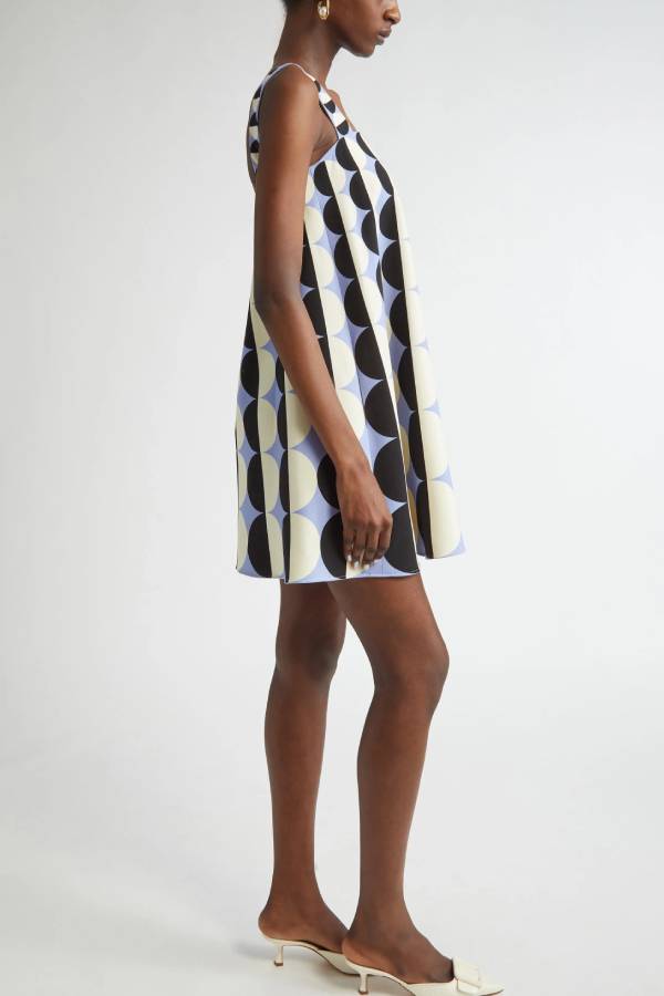 Funny Chic Geometric Circle Poka Dot Square Neck Trapeze Mini Dress