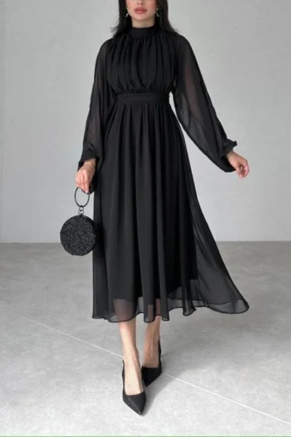 Black Long Sleeve Midi Dress Black