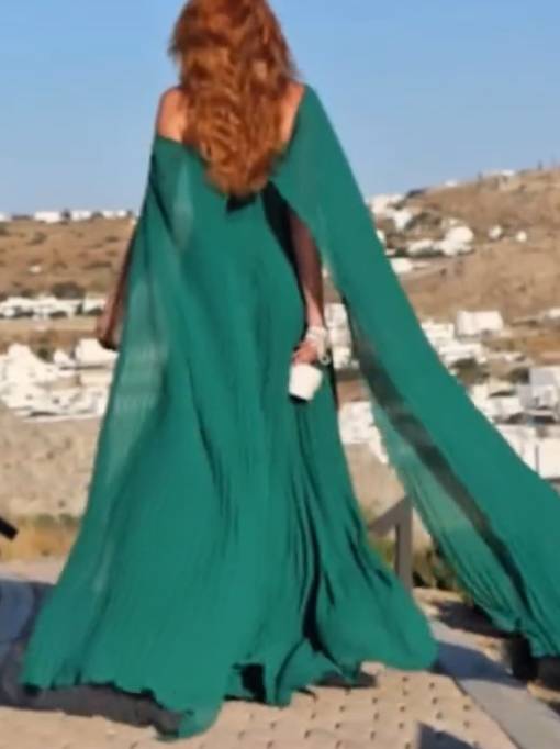 Robe longue plissée à col châle et haut tube