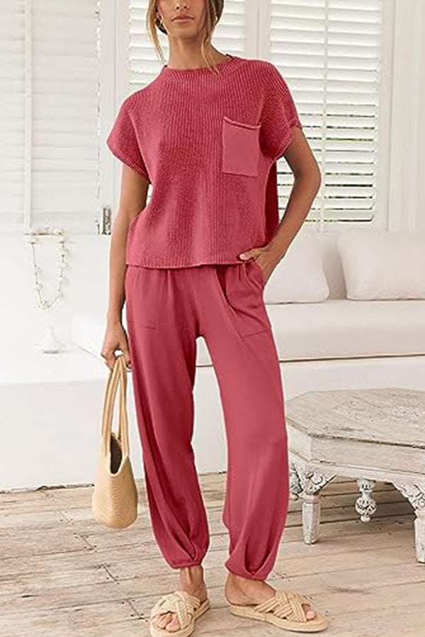 Short-sleeved T-shirt and trouser suit with pockets Pink
