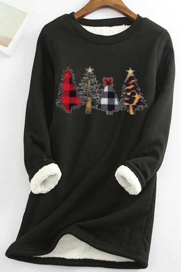 Warm Christmas Tree Print Long Sleeve Shirt Thermal Underwear Black