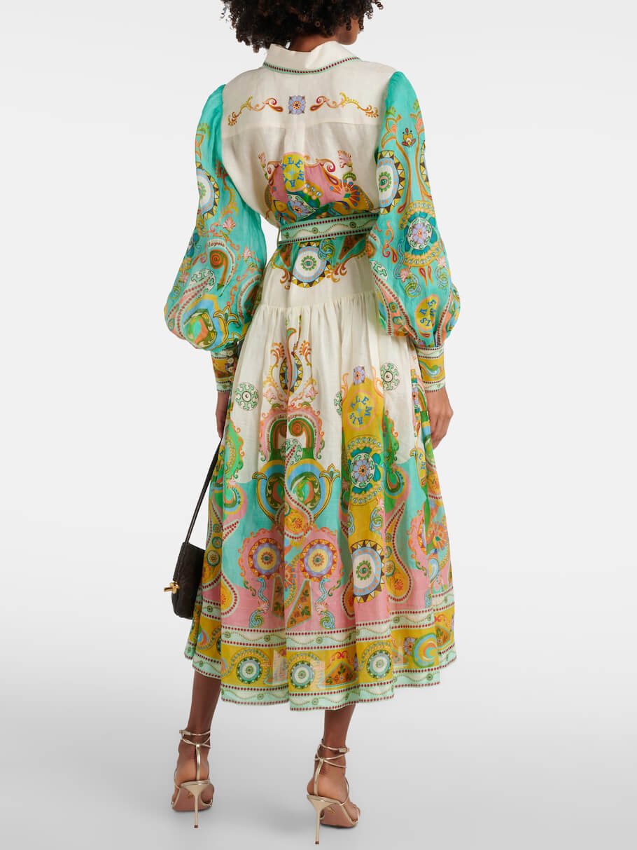 Robe mi-longue à manches bouffantes et imprimé tendance, unique et exquise