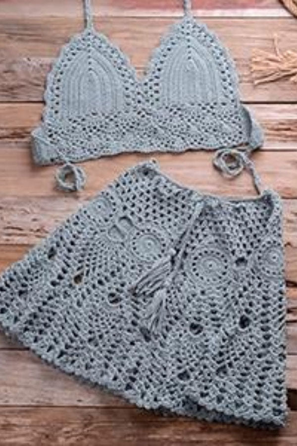Crochet Two Pieces Swimsuit Lake green