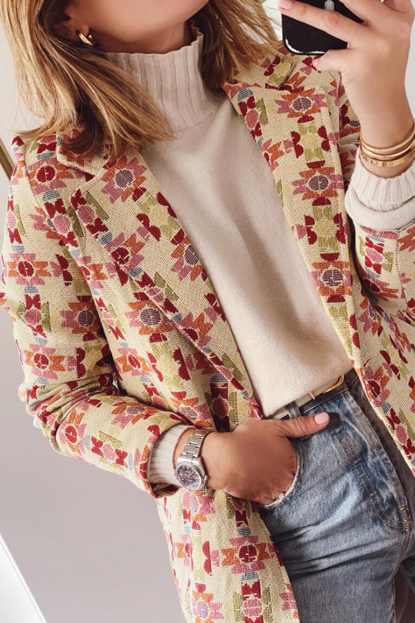Patterned lapel fashion jacket Beige