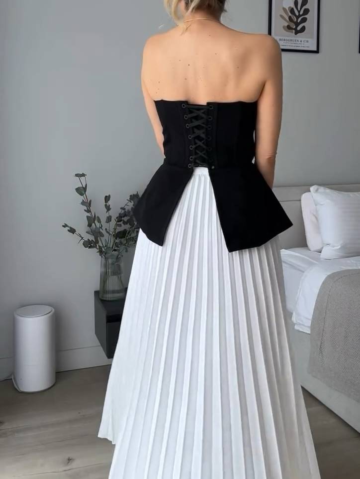 Set aus Tube-Top mit Bindeträgern und Faltenrock - Tube Top