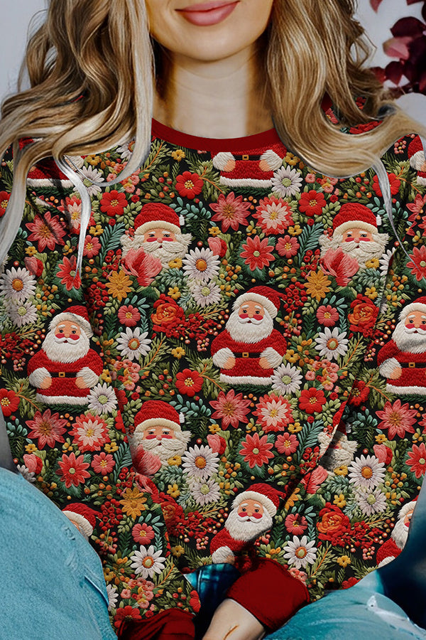 Printed Christmas Contrast Color Long Sleeve Pullover Sweatshirt 3