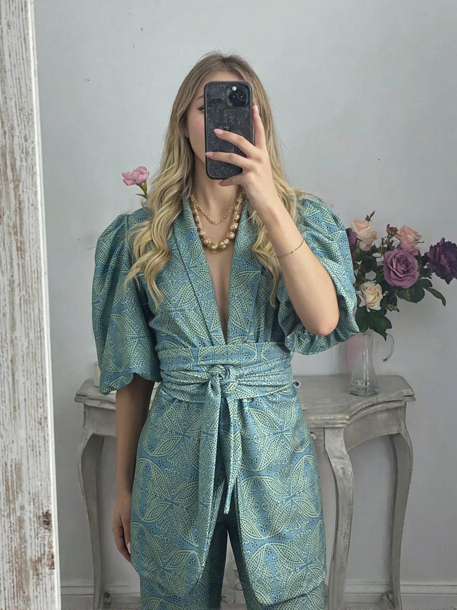 Casual Ethnic Style Printed Puff Sleeve Shirt