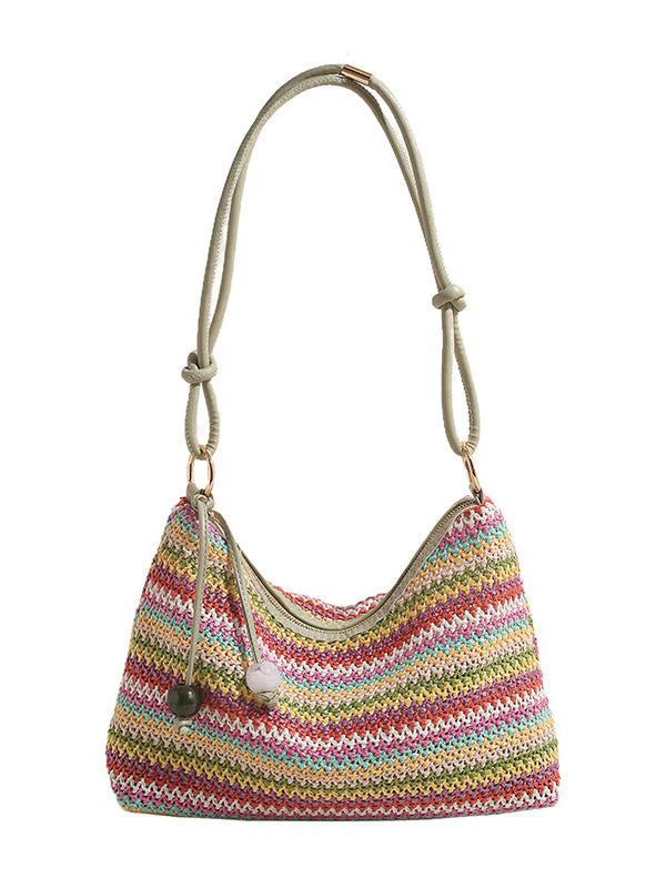 Contrast Color Woven Fashion Crossbody Bag Green ONE SIZE