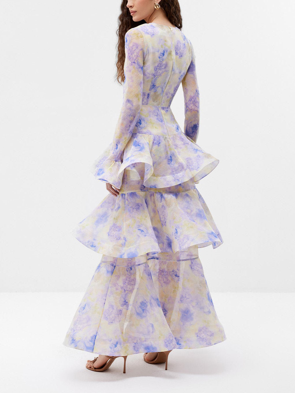 Elegant Sweet Floral Print Tiered Party Maxi Dress