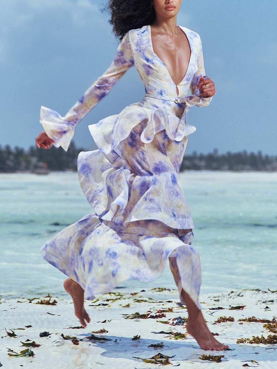 Elegant Sweet Floral Print Tiered Party Maxi Dress