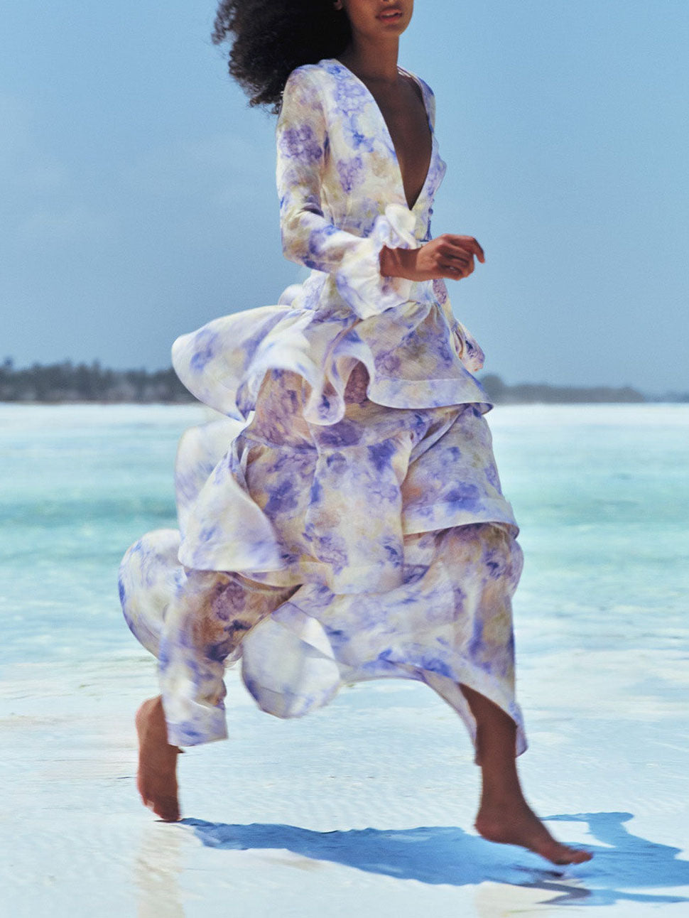 Elegant Sweet Floral Print Tiered Party Maxi Dress