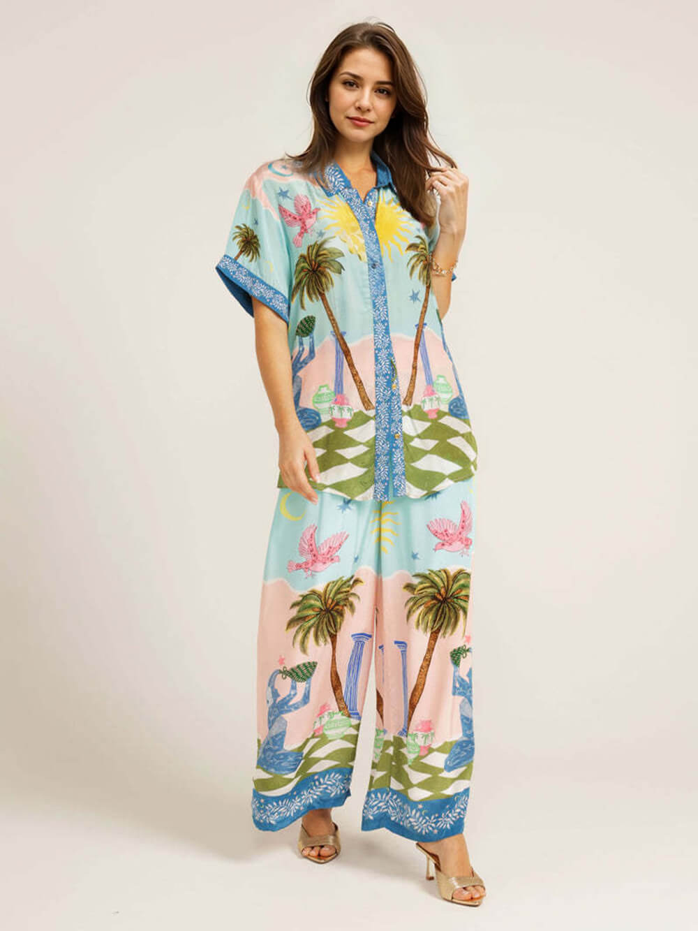 Casual Palm Tree Print Short Sleeve Shirt