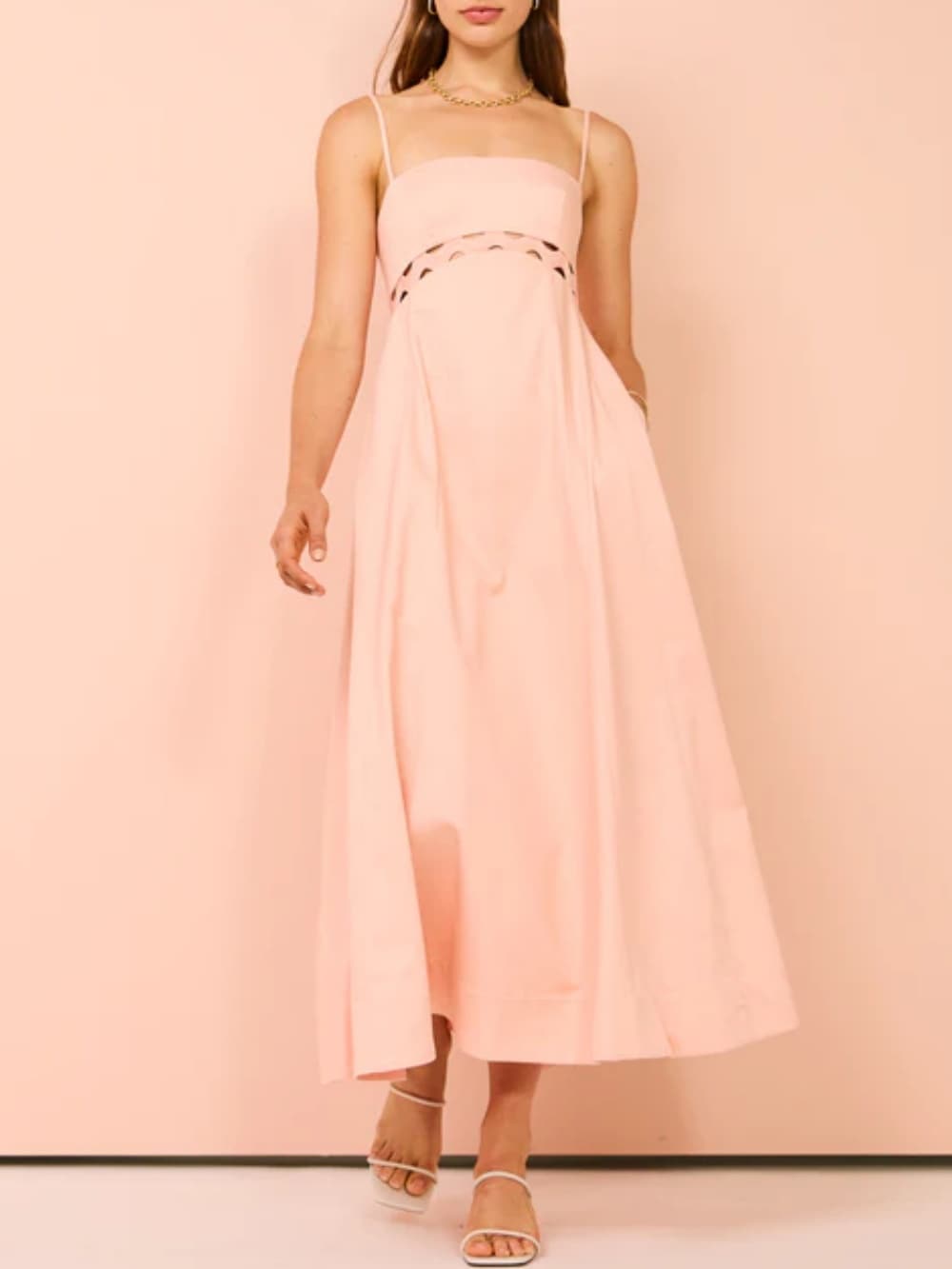 Robe mi-longue rose nuage